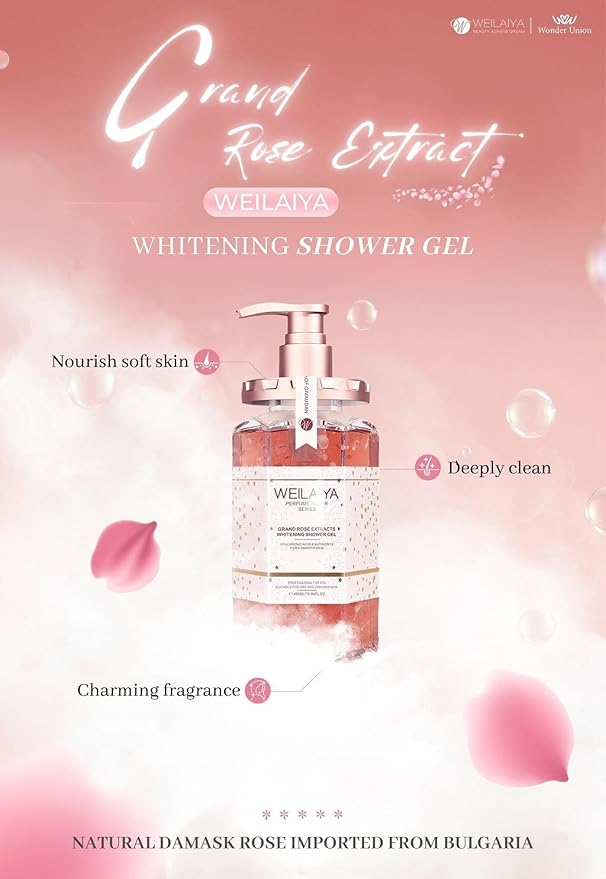 Weilaiya Damask Grand Rose Extract Shower Gel – 450mL / 15.2 fl oz – Moisturizing Body Wash with Natural Rose Essence – Gentle, Hydrating, Aromatherapy Cleanser for All Skin Types