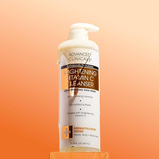 Advanced Clinicals Gentle Vitamin C Face Wash For Women & Men | Citrus Scented Gel Facial Cleanser Soap | Aloe Vera + Ferulic Acid Hydrating Foaming Wash For Cleansing Dirt & Oil, 11.75 Fl Oz, 2PC