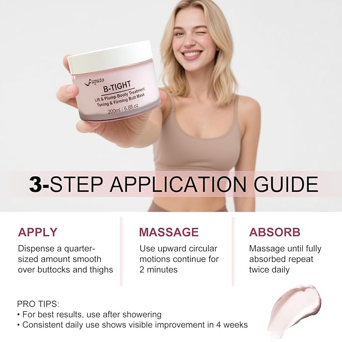 B-TIGHT Body Cream, 200ml Leave-On Booty Enhancing Mask, Moisturizing Cream, Leave-On Cellulite Mask - Tightens Sagging Skin, Enhances Elasticity for a Toned Appearance