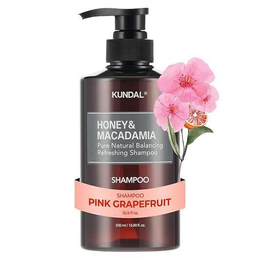 KUNDAL Honey & Macadamia Shampoo – Deep Moisturizing & Damage Repair, Pink Grapefruit Scent, Sulfate-Free Korean Hair Care, 16.9 fl oz (500ml)