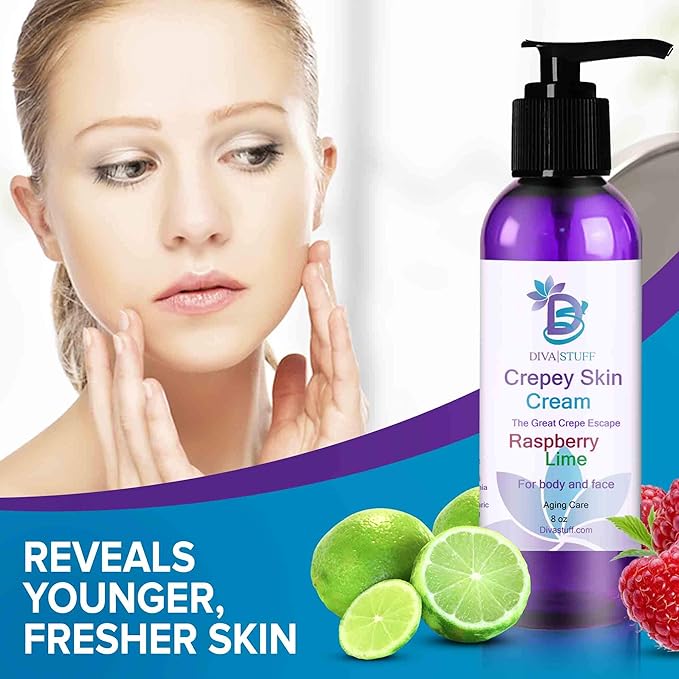 Diva Stuff Crepey Skin Cream Raspberry Lime | Anti-Aging Deep Moisturizer | Reduces Wrinkles & Fine lines | Increases Elasticity, Firmness & Collagen Production | Face & Body Lotion (8 oz)