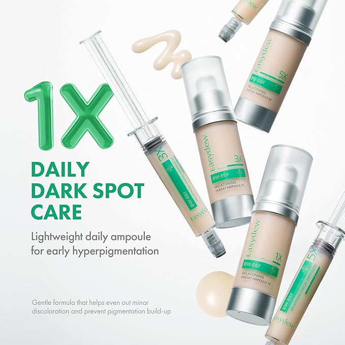Easydew DW-EGF Melatoning Ampoule 1X - Hydrating Dark Spot Serum with Niacinamide & Glutathione for Uneven Skin - Fast Absorbing Day & Night Ampoule Korean Skin Care (Bottle 1.01 fl oz, EGF 1X)