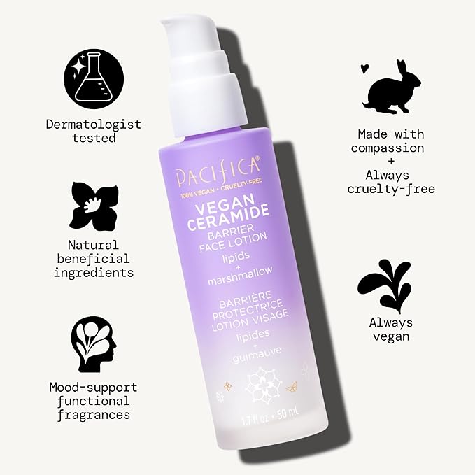 Pacifica Face Moisturizer - Vegan Ceramide Barrier Repair Face Lotion, Hydrating, For Dry Skin, Dermatologist Tested, Safe for Sensitive Skin, Fragrance Free, Vegan + Cruelty Free