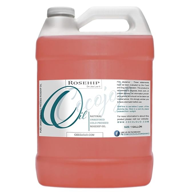 Dr Joe Lab Rosehip Oil - Bulk 128 oz 1 Gallon - Pure Unrefined Cold Pressed Natural Vegan Non GMO Virgin Seed Carrier Oil - Hair Skin Face Body Nails Cuticle Under Eye Mature Sensitive