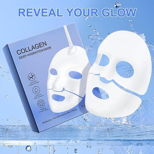 collagen mask,face masks skincare Firming Collagen Mask with Collagen Peptides for Anti-Aging,Facial Hydrogel Masks with low molecular weight collagen for elasticity and moisturizing 12pcs