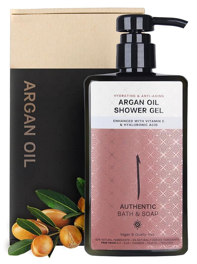 AUTHENTIC BATH & SOAP Organic Argan Oil Moisturizing Mens Body Wash – Moroccan Oil Shower Oil with Vitamin E & Hyaluronic Acid | Sulfate & Paraben Free | Cruelty-Free & Vegan | 16.9 Fl Oz