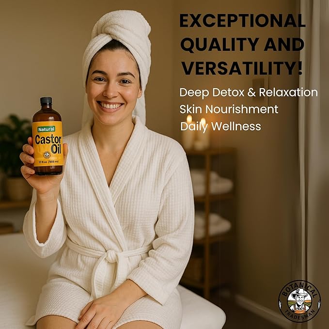 Organic Castor Oil (17 oz) Glass Bottle-100% Pure, Cold-Pressed, Hexane-Free, with 2 Resuable Organic Cotton Flannel Pack Wraps and Mascara Container for Skin, Hair, Eyelash's Eyebrow's & Body