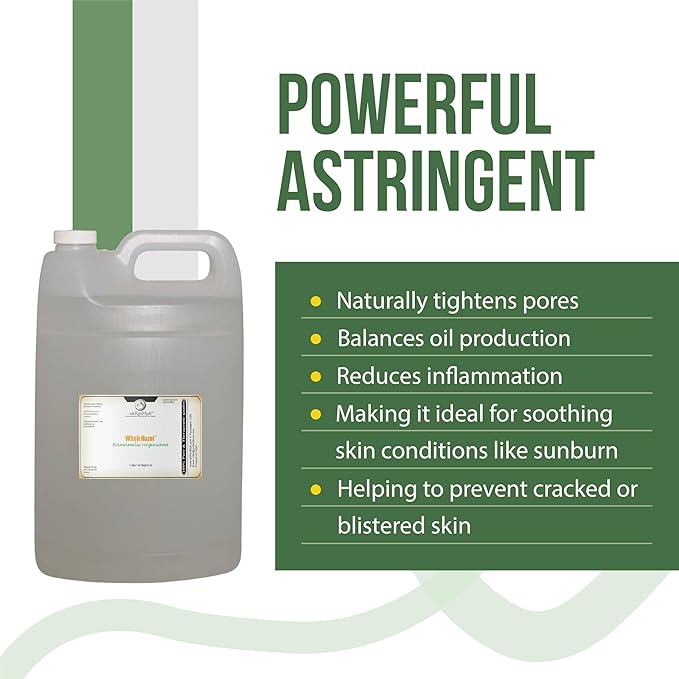 Witch Hazel Natural USP Oil – 100% Pure with 14% Natural Grain Alcohol | Hamamelis Virginiana Extract for Face, Skin, Hair & Wellness | Soothing Properties | 1 Gallon | 128 Fl Oz | Net Weight 8.4 lbs