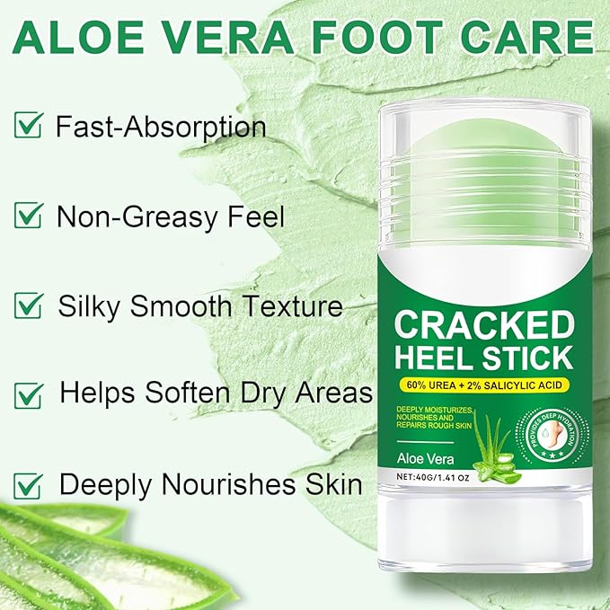 60% Urea Cream plus 2% Salicylic Acid, Cracked Heel Repair Balm Stick for Dry Cracked Feet Treatment,Foot Hand Cream Stick for Smoothing Hands Elbows Feet Knees,Moisturizes and Hydrates the Dry Skin