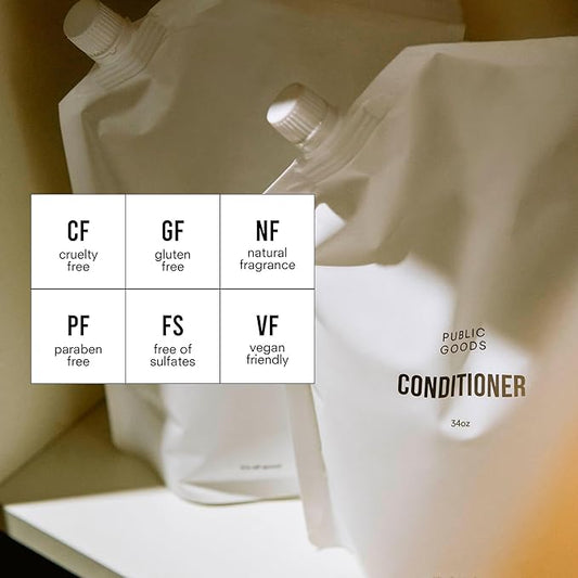 Public Goods Shower Essentials for Men and Women | Natural Shampoo, Conditioner & Body Wash | Made with Organic Essential Oils | Sulfate & Paraben Free | Vegan Friendly | 34 Fl Oz Refill