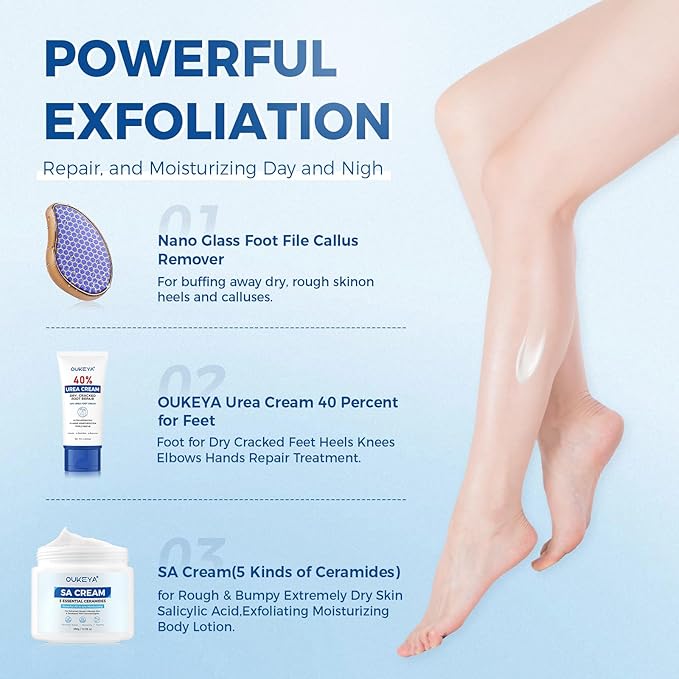 OUKEYA Urea Cream 40 Percent Tube, Urea Cream 40 Percent For Feet Maximum Strength, with Foot Callus Remover, Nano Glass Foot File