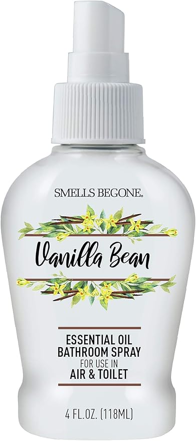 SMELLS BEGONE 4 oz Essential Oil Air Freshener Bathroom Spray - Eliminates Bathroom & Toilet Odors - Made with Essential Oils - Vanilla Bean Scent