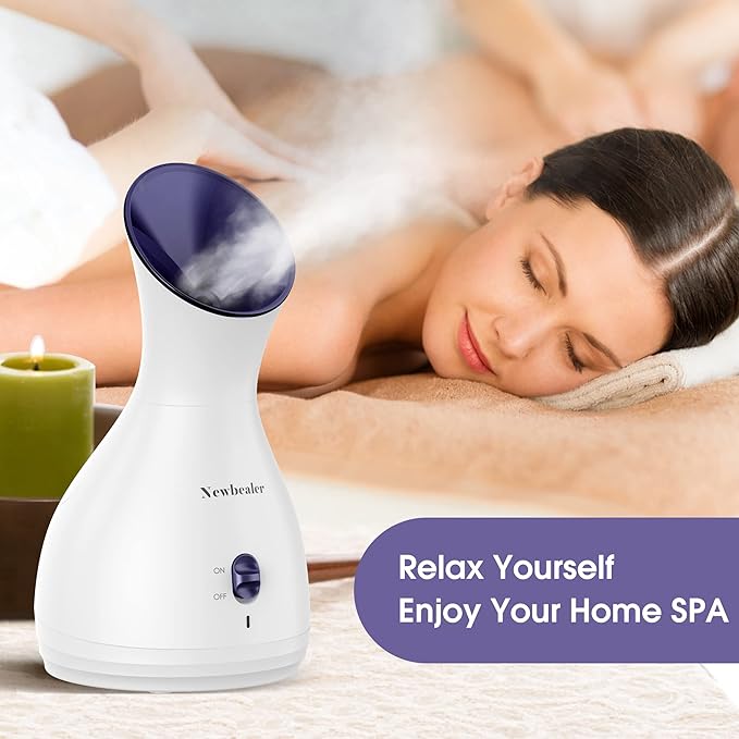 Newbealer 2in1 Facial Steamer, Hot Mist Facial Aromatherapy Humidifier Atomizer, Large Face Steamer Unclogs Pores Sinuses Moisturizing, Home Sauna Spa with Eyebrow Set (Purple, 170ml)