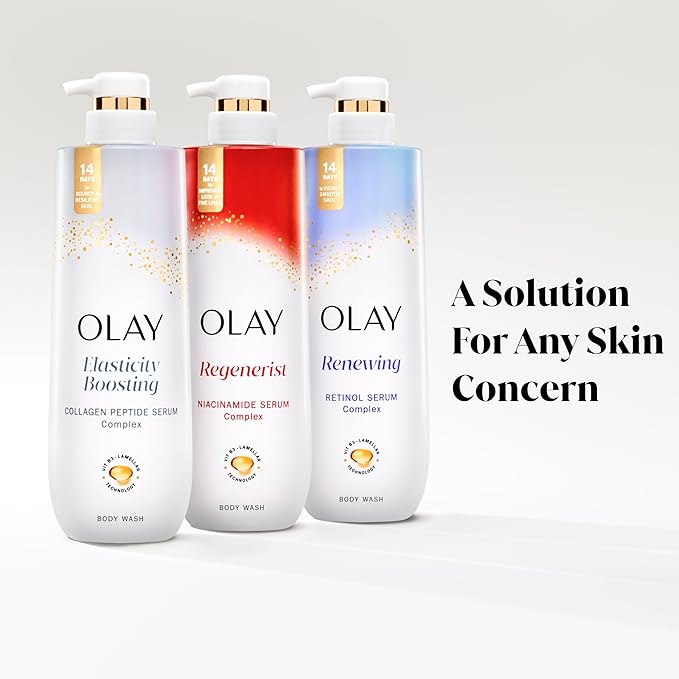 Olay Body Wash for Women, Elasticity Boosting, Collagen Peptide Serum Complex, Renews Moisture, Free of Parabens & Phthalates, Vitamin B3 Lameller Technology, For All Skin Types, 26 fl oz