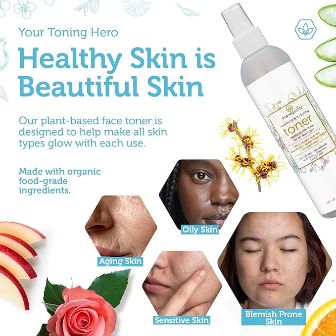 Era Organics Hydrating Toner for Face - Refreshing and Balancing Anti Aging Facial Mist with Rose Water, Apple Cider Vinegar, Witch Hazel