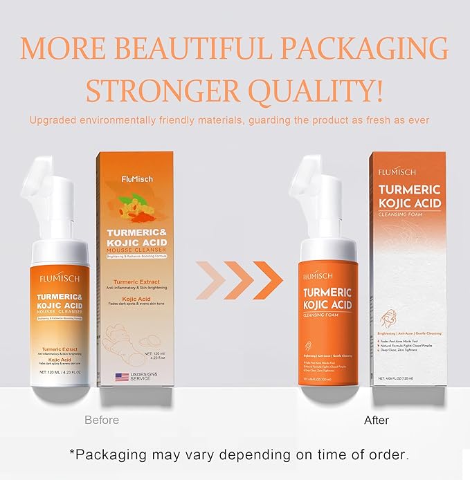 Turmeric Kojic Acid Facial Cleanser, Brightening Foaming Face Wash with Soft Massage Heads, Kojic Acid Cleanser Exfoliating, Turmeric Cleansing for Dark Spots 4.23 oz
