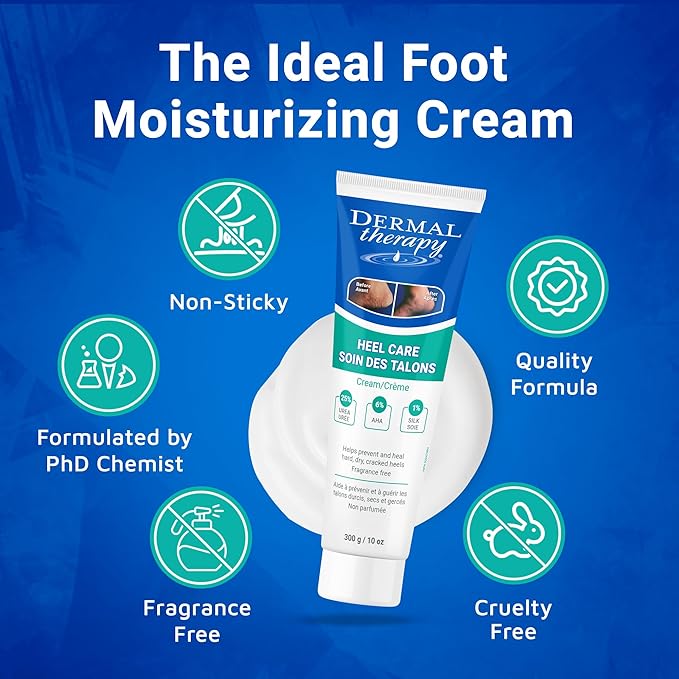 Dermal Therapy - Heel Care Cream, Foot Cream for Dry Cracked Heels, Intense Foot Moisturizer with Urea and AHA, Foot Lotion with Non-Greasy Formula, 300g