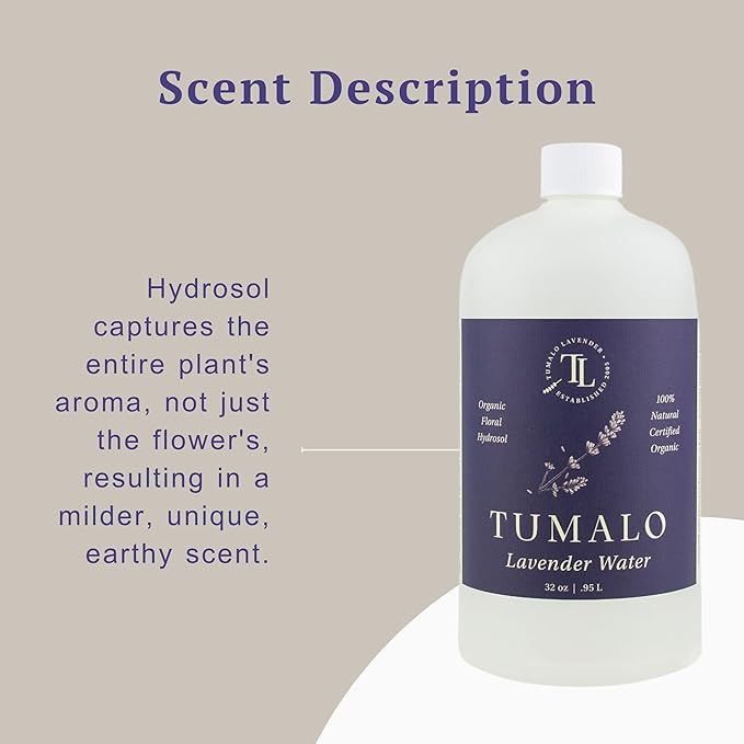 Hydrosol - Certified 100% Pure Organic Lavender Floral Water Hydrosol, Aromatherapy, Skincare Set, Body Mist, Room & Linen Spray - Made in USA- 32 oz