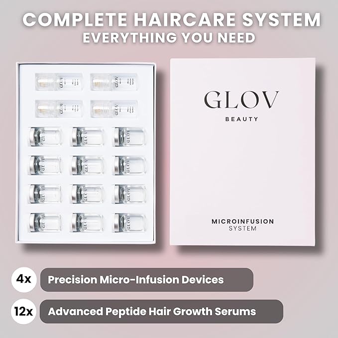 Glov Beauty Micro Infusion Hair Renewal Kit – 0.25mm Gold Derma Stamp with Hyaluronic Acid, Peptide & Botanical Serum Ampoules | Hydrating Scalp Treatment for Fuller, Thicker-Looking, Healthier Hair