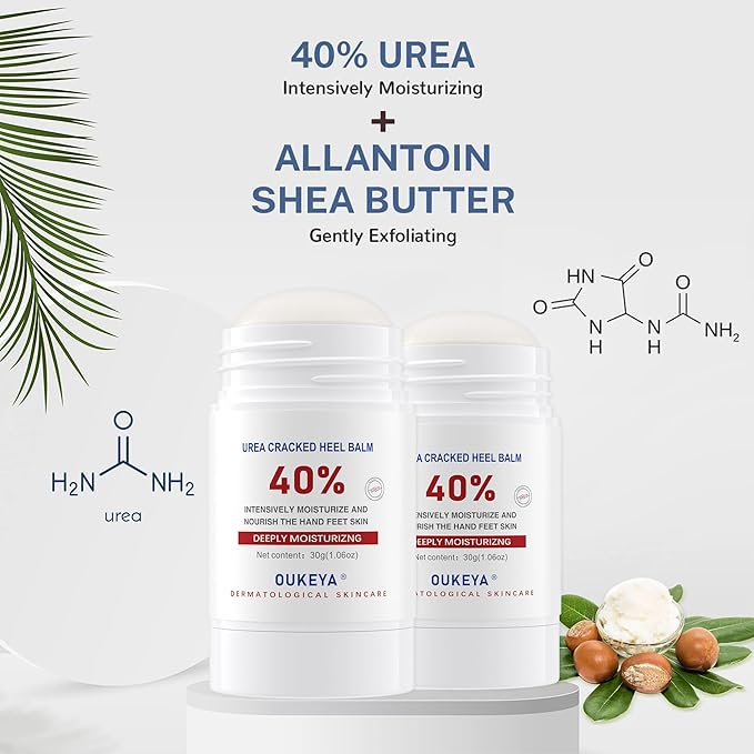 OUKEYA Urea Cream Stick 40 Percent,Heel Balm,Urea Hand Cream Stick and Foot Cream Stick for Dry Cracked,Cracked Heel Treatment.Urea Cream 40 Percent for Feet Maximum Strength（2 Pack）