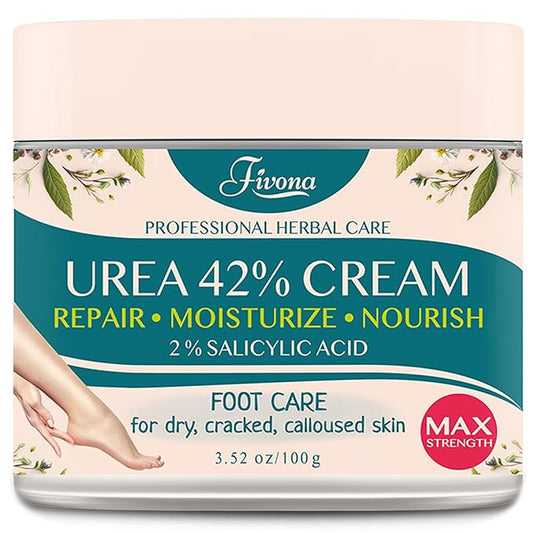 FIVONA 42% Urea Cream with 2% Salicylic Acid, Foot Cream for Feet Maximum Strength with Tea Tree and Aloe Vera Extracts Foot Lotion for Dry Cracked Heels, Callus Remover, Moisturizer Repair Cream