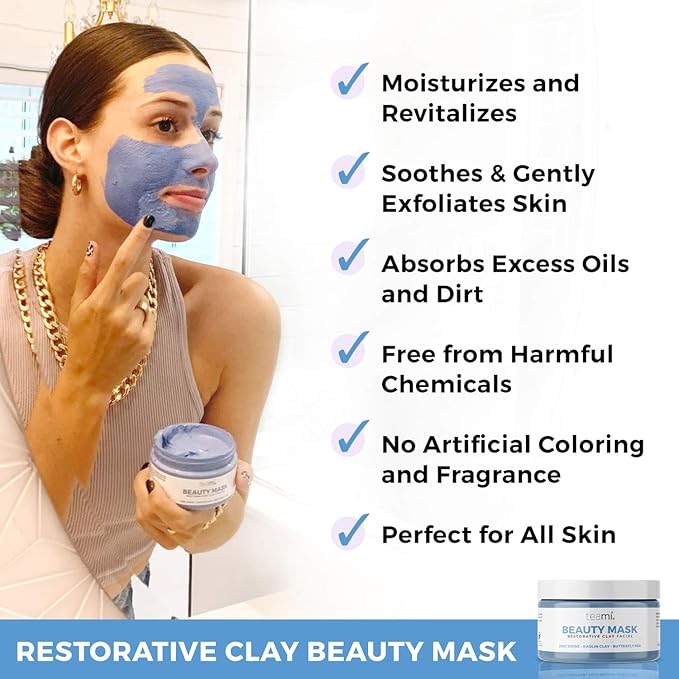 Teami Beauty Facial Mask - Moisturizing Face Mask Skin Care - Anti Acne & Blackhead Remover with Butterfly Pea Flower & Kaolin Clay - Deep Cleansing Face Mask for Oily, Dry, or Sensitive Skin