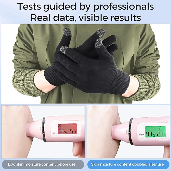 Donfri 2 Pairs Cotton Moisturizing Gloves Men Touchscreen Fingers for Eczema Dry Hands Hand Care Overnight Moisturizing (Large-Black)