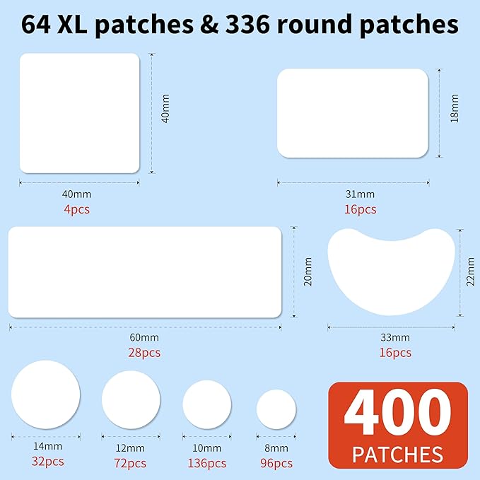 Large Pimple Patches for Face, 8 Sizes 400 Counts XL Acne Patches, Big Hydrocolloid Bandages for Body, Chin, Forehead, Chest, Back Zit Breakouts (Strip, Square, Round, Moon)