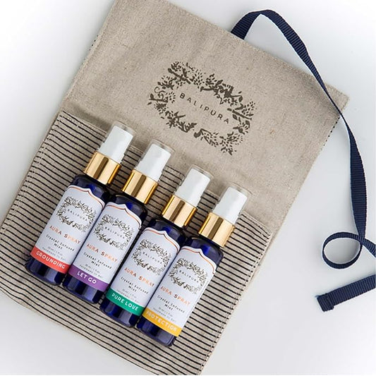 BALIPURA - 4 pc Variety Aura Cleansing Sprays Infused with Crystal - Organic Essential Oils - 30ml Each