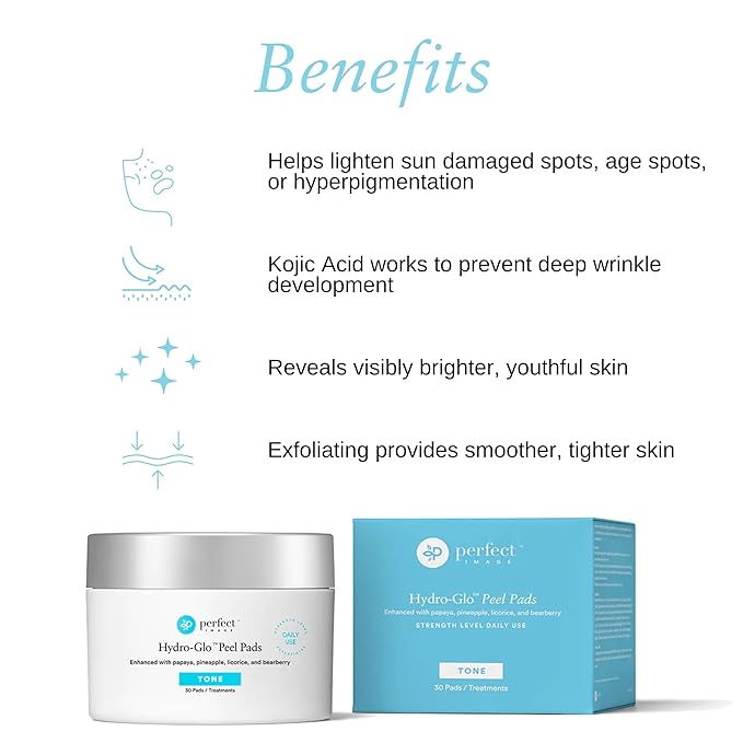 Hydro-Glo Peel Pads - Enhanced with Kojic, Mandelic, Glutathione, Licorice, Papaya, Pineapple, Bearberry Extracts (40% Strength)