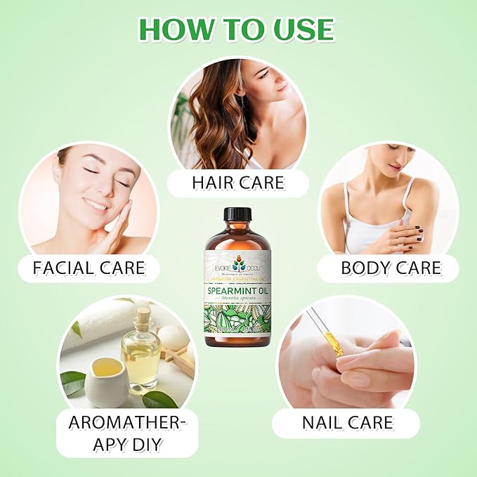 EVOKE OCCU Spearmint Oil for Inhibit Facial Hair Growth, Air Freshening, Added to Creams & Lotions - 4 Fl Oz