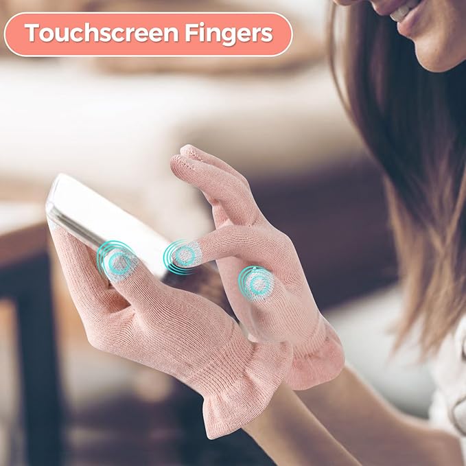 Donfri 6 Pairs Cotton Moisturizing Gloves Overnight Touchscreen Fingers for SPA Dry Hands Hand Care Day and Night Moisturizing (Small-Pink)