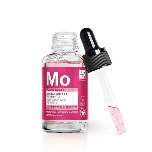 Dr Botanicals Moroccan Rose Oil -With Vitamin C & Hyaluronic Acid – Anti-Ageing, Brightening & Hydrating Water-Based Serum - Glow-Boosting Facial Oil for Radiant Skin – Made in UK – 30ml