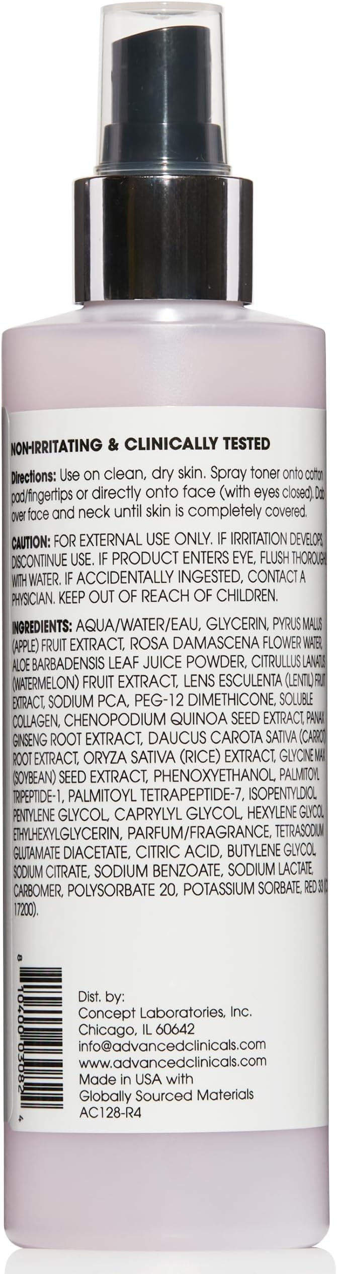 Advanced Clinicals Collagen + Rosewater Facial Mist Toner W/Charcoal & Aloe Vera. Alcohol-Free PH Balancing Formula Detoxifies & Hydrates Skin Improving Overall Skin Tone, Calming Face Mist, 8 Fl Oz