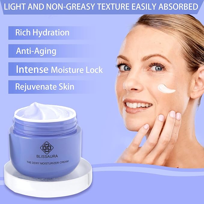 Dewy Skin Cream Face Moisturizer Water Cream for Women with Purple Rice & Hyaluronic Acid - Rich Face Cream to Hydrate, Plump and Protect Dry and Combo Skin 50ml/1.7 fl oz