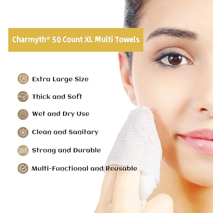 Disposable Face Towels XL 50 Count 10"x12" Extra Thick & Ultra Soft Degradable Makeup Remover Dry Wipes, Facial Tissue Face Wipes for Women Cleansing