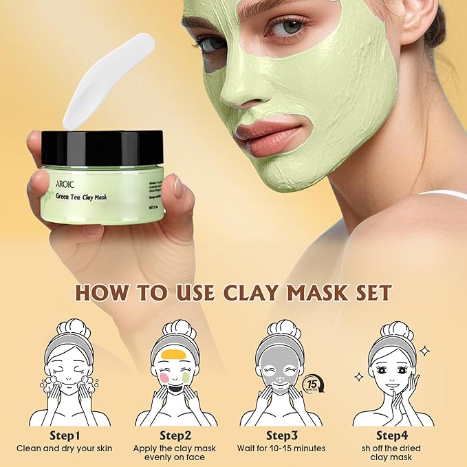 4 Pack Clay Mask, Vitamin C Turmeric Dead Sea Mud Facial Mask, Rose, Green Tea Clay Masque Set - Weekly Self Care Spa Gift for Women and Men, Skincare for Deep Cleansing Pore Minimizing Face Treatment
