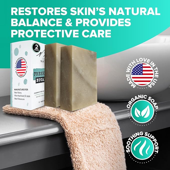 Fresh Forest Eucalyptus Soap Bar (2 Pack) with Spearmint for an Invigorating and Soothing Cleanse - Face & Body Wash - Infused with Shea Butter for Rich Creamy Lather & Long-Lasting Freshness