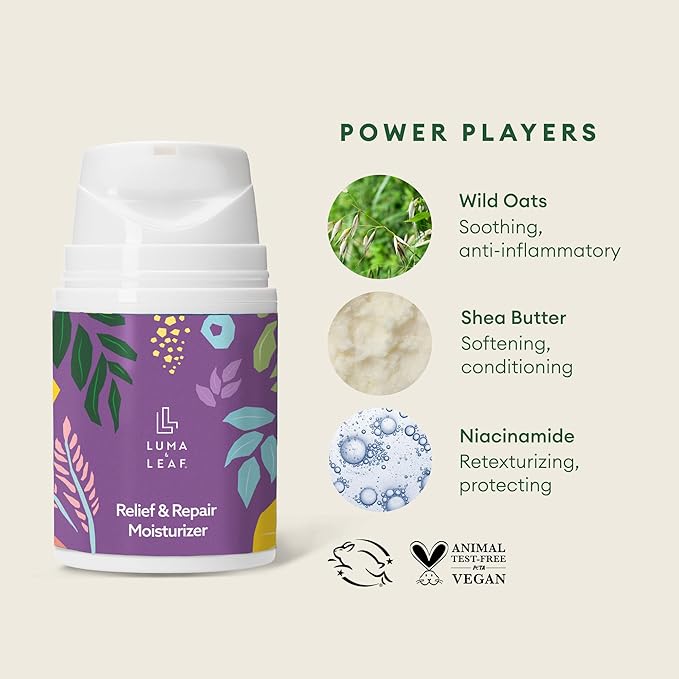 LUMA & LEAF Dry Skin Face Moisturizer – Hydrating Face Cream for Eczema, Rosacea-Prone & Sensitive Skin with Niacinamide, Shea Butter & Wild Oats – Lightweight and Vegan