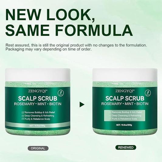 Scalp Scrub, Rosemary & Mint Oil & Biotin Scalp Exfoliator Scrub Shampoo with Silicone Cleansing Massager, Hair Treatment for Itchy Scalp, Dandruff & Buildup Removal & Thick and Strong Hair Growth