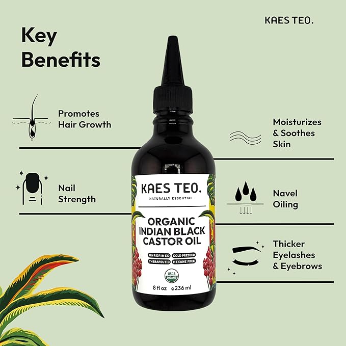 Organic Black Castor Oil for Hair Growth - Not Jamaican Black Castor Oil, Moisturizes Skin, Nail, Scalp, Thicker Eyebrows, Lashes 100% Pure Cold Pressed Hexane Free - Premium Kit, 8 fl oz