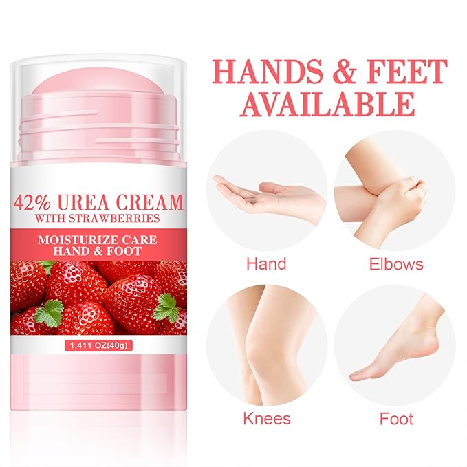 60% Urea Cream - 1.41 oz Strawberry Foot Hand Cream Stick for Dry & Cracked Feet Elbows Knees Heels Hands, Hydrates & Nourish Foot Care for Softening and Moisturizing, Removing Calloused Skin