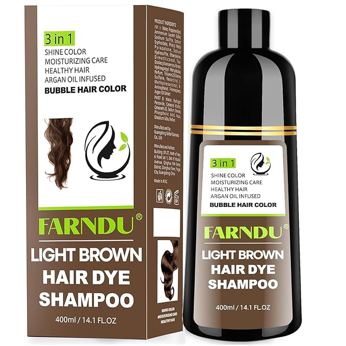 Light Brown Hair Dye Shampoo for Women Men, Gray Hair Coverage Seimi Permanent Instant 3 in 1 Hair Color Shampoo Champu Para Canas Muier