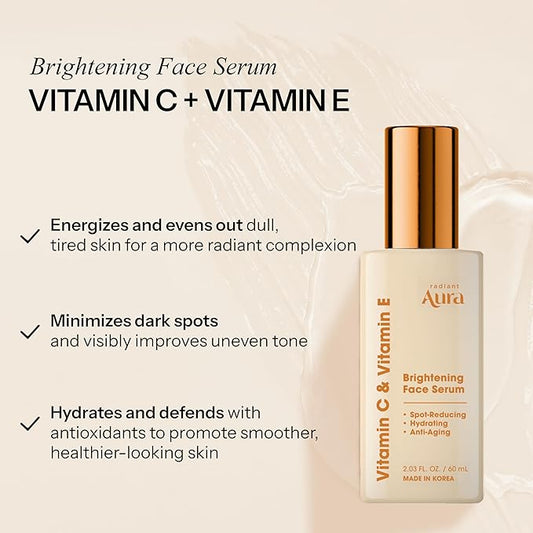 Face Serum with Vitamin C & E – Korean Anti-Aging Serum for Dark Spots, Wrinkles & Fine Lines – Brightening & Hydrating for Smooth, Radiant Skin – 2 Fl. Oz