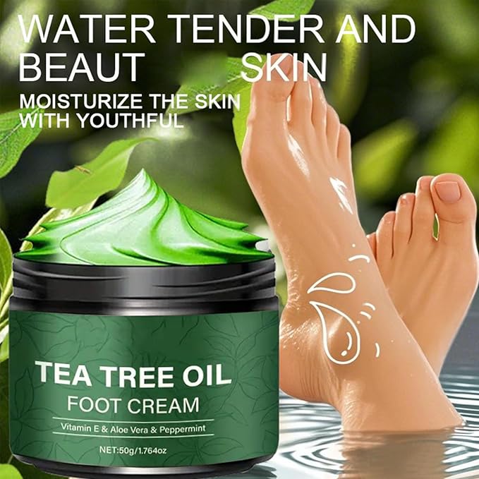 Tea Tree Oil Foot Cream,1.76 oz Foot Cream for Dry Cracked Heels and Feet,Enriched with Aloe Vera Vitamin E & Peppermint,Moisturizing & Soothing for Healthy Feet (3)