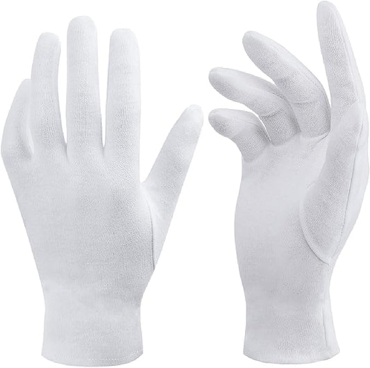 100% White Cotton Gloves for Dry Hands, 6 Pairs Moisturizing & Eczema Overnight, Work Gloves Liners, Ideal for Sleep & Spa Treatment, Coin Jewelry Silver Inspection, Medium, One Size