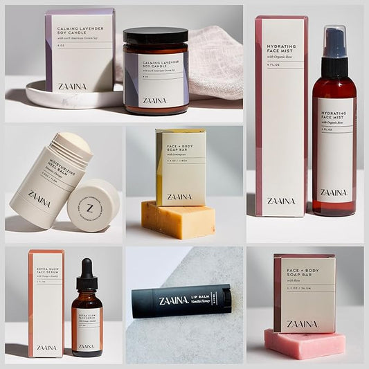 ZAAINA Spa Gift Set for Her - Relaxation Spa Kit for Women, Handmade in USA, Pampering At Home Bath and Body Self Care Spa Package, Luxury Spa Birthday Gifts for Women, Spa Gift Basket for Mom