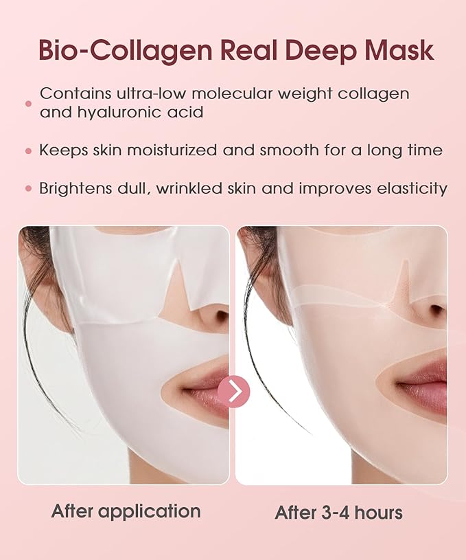 Bio-Collagen Face Mask - Korean Skincare, Women's Facial Treatments & Masks, Deep Hydrating Overnight Mask, Firming & Moisturizing, 6-Pack
