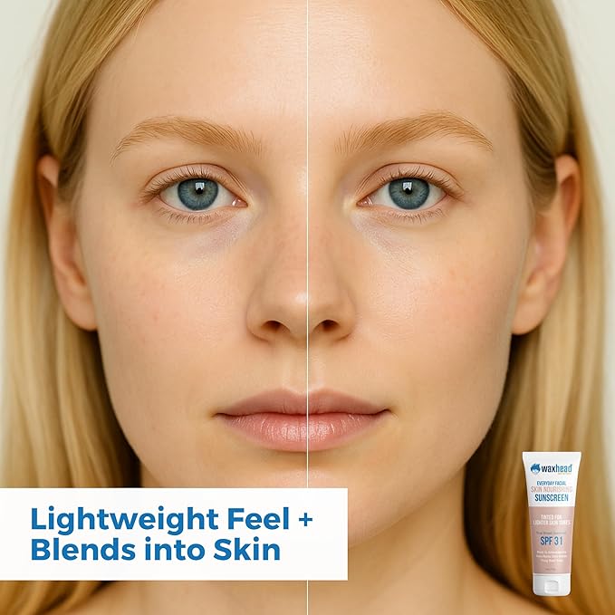 Waxhead Tinted Mineral Sunscreen for Face – Sheer Glow BB Cream Moisturizer with SPF 31, Non-Nano Zinc Oxide, Unscented, Non‑Comedogenic Mineral Facial Sunscreen, Primer under Makeup (Light Tint 4oz)