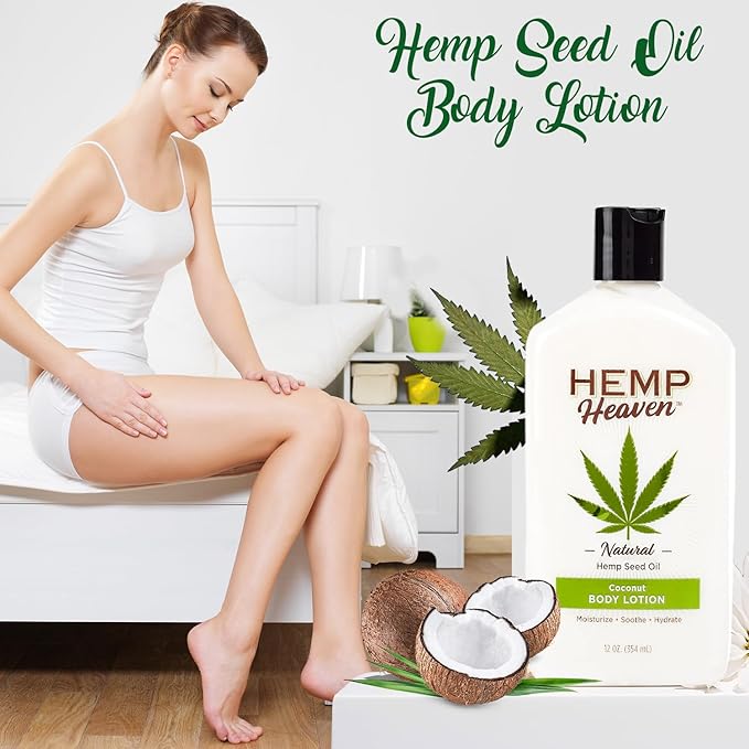 Hemp Heaven Lotion - Moisturizing Body Lotion with Natural Hemp Seed Oil & Coconut Bliss Scent, 12 oz, Paraben-Free Hemp Lotion for Women & Men, Made in USA, Soothes & Nourishes